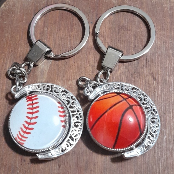 Basketball & Baseball Metal Rotating Keychains - Picture 1 of 4